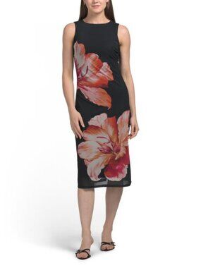 BB DAKOTA Mesh Placed Floral Midi Dress